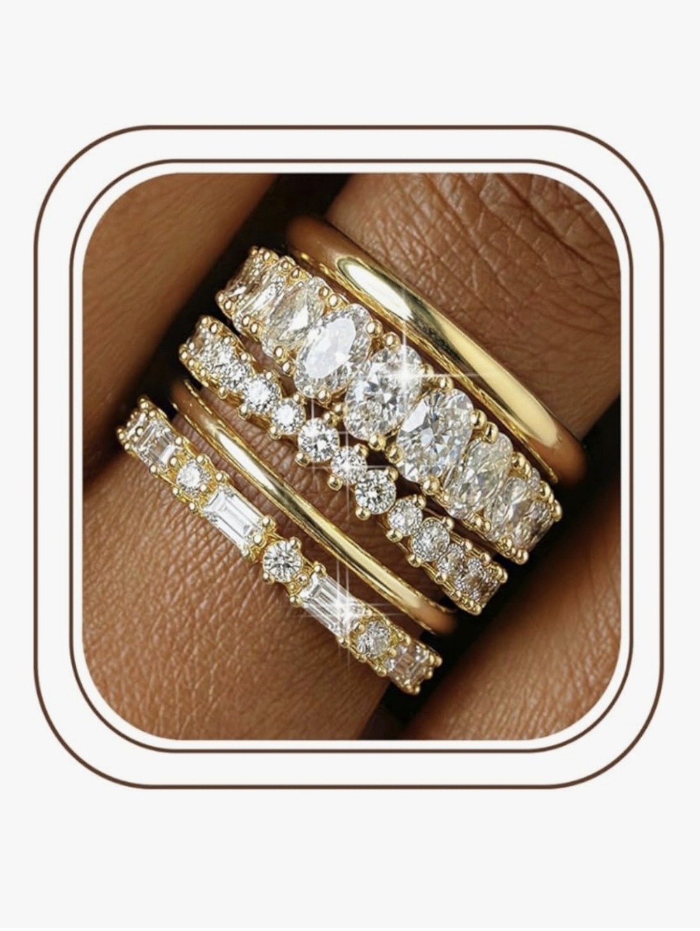 Gold Stackable CZ Ring Set — Sparkling Clear Stones